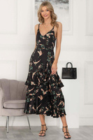 Атласное платье макси с принтом птиц в стиле ретро Jolie Moi, черный