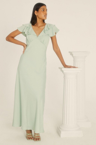 Атласное платье мидакси с оборками и V-образным вырезом для миниатюрных размеров Oasis, зеленый