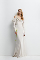 Атласное платье подружки невесты с длинным рукавом и воротником-хомутом Coast, бежевый