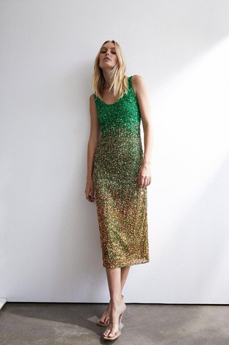 Платье миди с пайетками и эффектом омбре Warehouse, зеленый