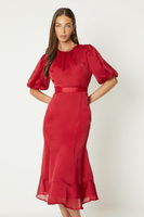 Платье миди с пышными рукавами и гофрированным подолом Coast, красный
