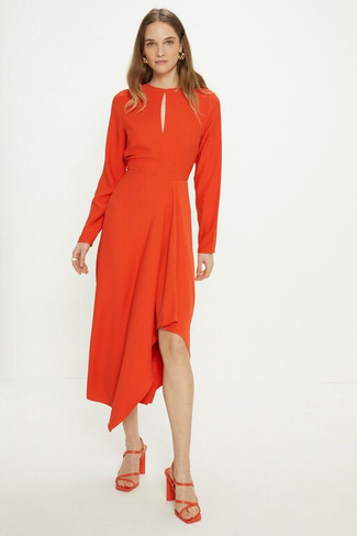 Платье миди с юбкой-водопадом премиум-класса Oasis, оранжевый