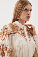 Тканая блузка с вышивкой ришелье и бисером Karen Millen, белый