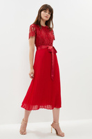 Платье миди со складками и кружевным лифом с поясом Coast, красный
