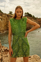 Тканое мини-платье с сильными плечами и декором Karen Millen, зеленый