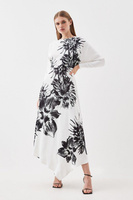 Тканое платье макси из атласного крепа с цветочным принтом и длинными рукавами Karen Millen, мультиколор