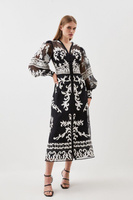 Тканое платье миди с аппликацией в стиле барокко Karen Millen, черный