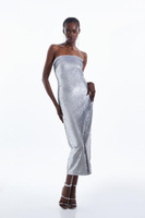 Тканое платье-бандо миди с пайетками Karen Millen, серебро