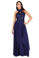 Кружевное платье для выпускного макси с воротником халтер KRISP, темно-синий