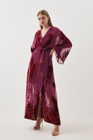 Тканое платье-кимоно макси Feather Devore Karen Millen, фиолетовый