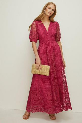 Кружевное платье макси премиум-класса с V-образным вырезом Oasis, розовый