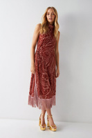 Платье с воротником-халтер и бахромой Paisley Devore Warehouse, красный
