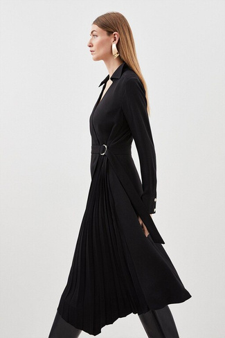 Мягкое приталенное платье-рубашка со складками и поясом Karen Millen, черный