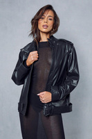 Байкерская куртка из искусственной кожи со вставками MISSPAP, черный