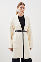 Вязаное пальто из смеси вискозы с поясом Karen Millen, белый