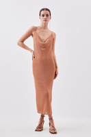 Вязаное платье миди с металлизированным блеском и воротником-хомутом Karen Millen, бронза