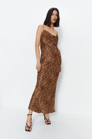 Платье-комбинация с капюшоном и леопардовым принтом Warehouse, коричневый