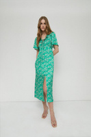 Платье-миди с цветочным принтом Warehouse, зеленый