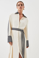 Платье-рубашка миди из твиловой ткани в полоску с поясом Petite Karen Millen, мультиколор