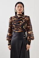 Плиссированная блузка из жоржетта с принтом Wild Tiger Karen Millen, мультиколор
