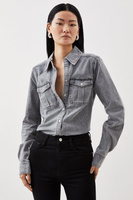 Свободная рубашка из джинсовой ткани с карманами Karen Millen, серый