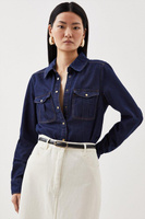 Свободная рубашка из джинсовой ткани с карманами Karen Millen, синий