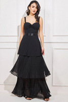 Плиссированное многоярусное платье макси из шифона Goddiva, черный