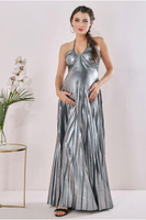 Плиссированное платье из фольги для беременных с завязкой на спине макси Goddiva, серебро
