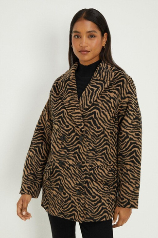Двубортное пальто с животным принтом Dorothy Perkins, коричневый