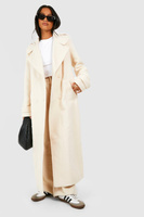 Двубортное шерстяное пальто макси с миниатюрным воротником boohoo, белый