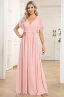 Плиссированное шифоновое вечернее платье А-силуэта с завязкой на талии Ever Pretty, розовый