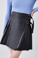 Кожаная плиссированная юбка-килт с пряжкой Karen Millen, черный