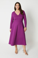 Плюс размер Платье миди с пышной юбкой и V-образным вырезом из понте Coast, розовый