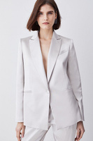 Однобортный пиджак из итальянского структурированного атласа Karen Millen, белый