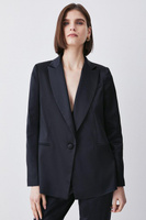 Однобортный пиджак из итальянского структурированного атласа Karen Millen, черный