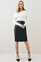 Кожаная фирменная юбка-карандаш Karen Millen, черный