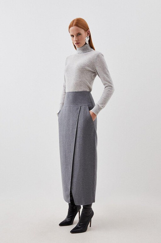 Приталенная двусторонняя длинная юбка из смесовой шерсти Karen Millen, серый