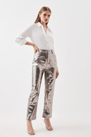 Приталенные брюки прямого кроя из искусственной кожи цвета металлик Karen Millen, серый