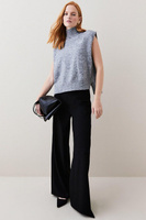 Приталенные широкие брюки с завышенной талией из структурированного крепа Karen Millen, черный
