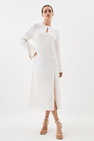 Миниатюрное платье макси с длинными рукавами и воротником-стойкой Karen Millen, белый