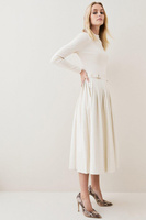 Миниатюрное платье макси с плиссированной юбкой из трикотажа из смесовой вискозы и искусственной кожи Karen Millen, белы