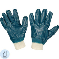 Перчатки рабочие защитные хлопковые с нитрильным покрытием синие (полный двойной облив, манжета резинка, универсальный р