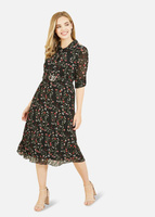Mela Черное платье миди со складками и цветочным принтом Apple