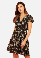 Mela Черное приталенное платье с запахом и цветочным принтом Apple