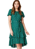 Izabel London Зеленое короткое платье в горошек с эффектом металлик