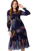 Izabel London Синее свободное платье миди с принтом перьев