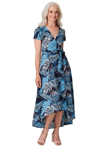 Izabel London Синее платье макси с принтом листьев и высоким низким вырезом