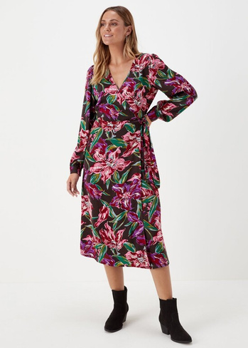 JDY Marina Платье миди цвета хаки с запахом и длинными рукавами, мультиколор
