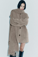 Короткое трикотажное пальто с шарфом ZARA, норка мергель