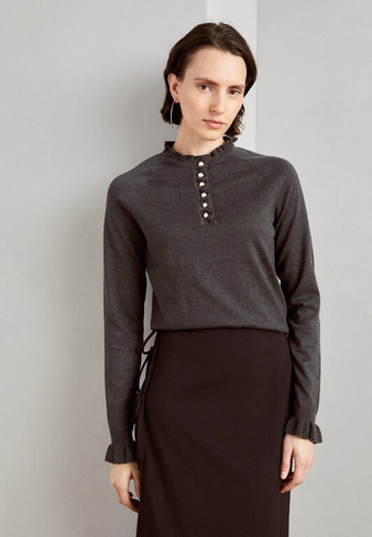 Свитер Sweater Saina Frill And Buttons Lindex, цвет dark grey melange